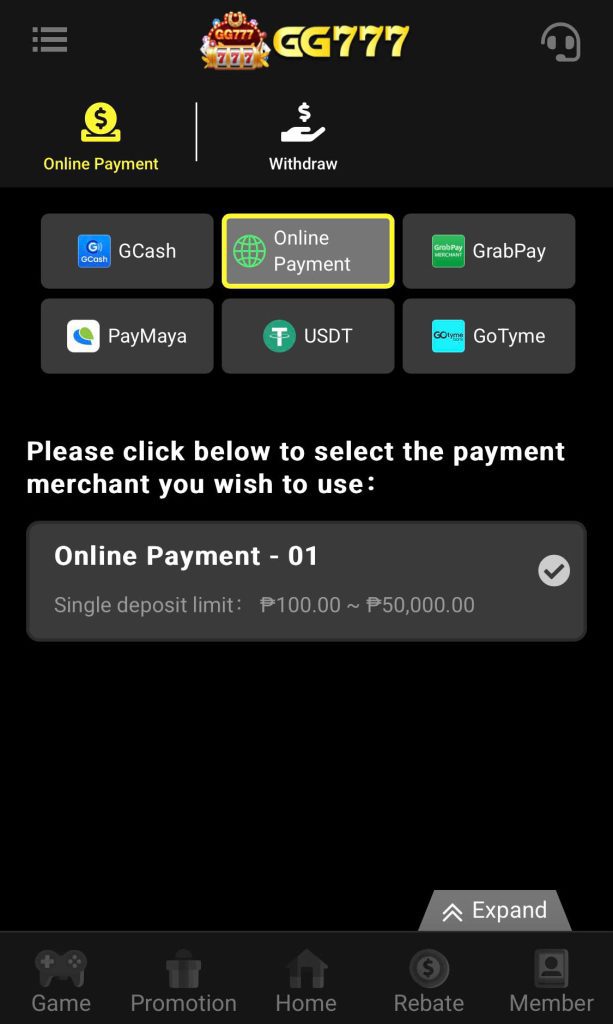 🎇 Step 1: select the method called "Online Payment".