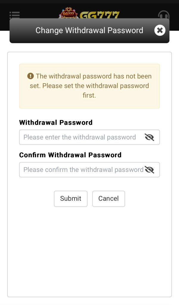 Step 2: Create a Withdrawal Password